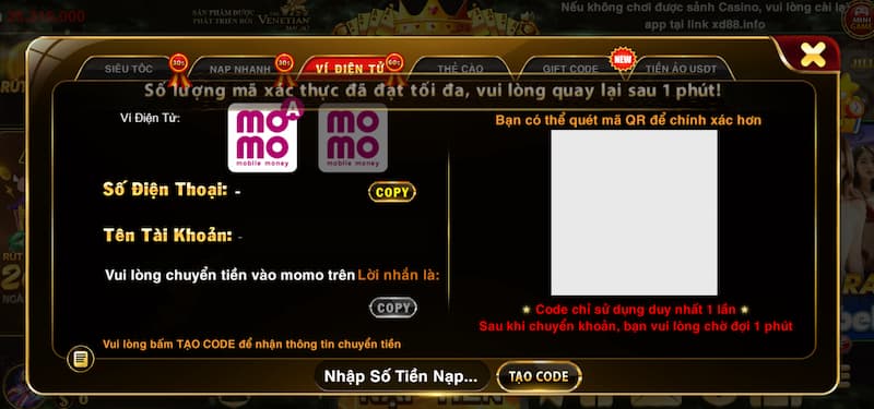 Nạp tiền 3 Gửi tiền Xocdia88 qua ví điện tử tiện lợi
