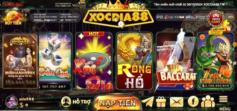 Game bài đổi thưởng 6 Sảnh bài Xocdia88